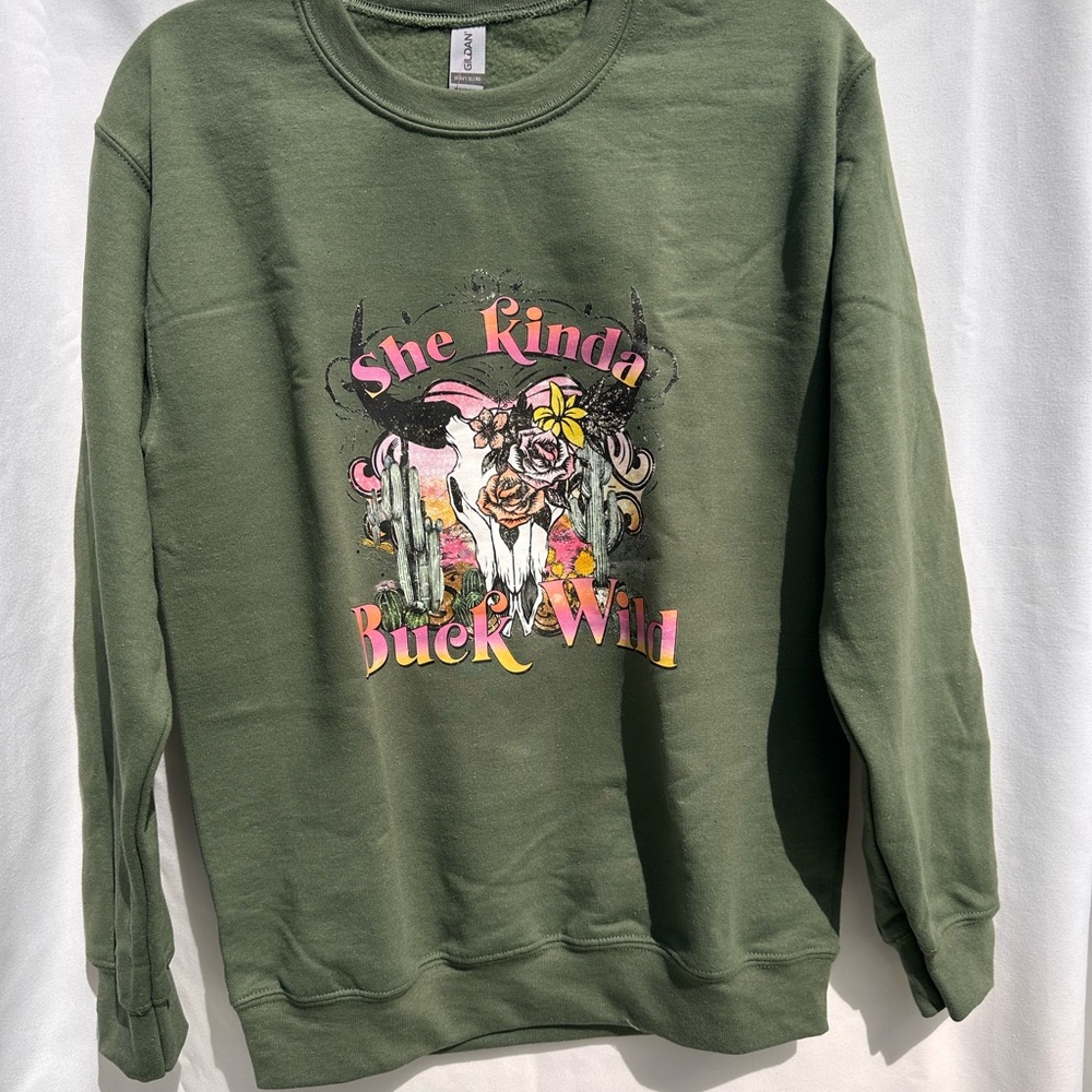 Gildan Green 'She Kinda Buck Wild' Sweatshirt